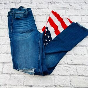 Trails Clothing Womens Size 11 Blue Red White Flag Bell Bottom Flare Jeans